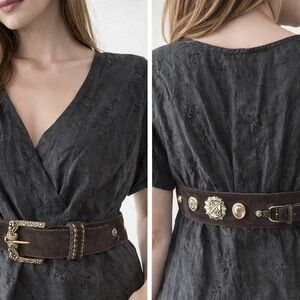 Elegant Black Embellished Belt with Gold Accents